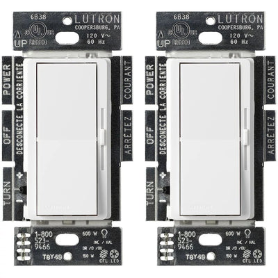 Lutron Diva C.L LED+ Dimmer, 150W LED/CFL, 600W Incandescent, Single-Pole/3-Way, White, 2-Pack, DVCL-153P-WH-2