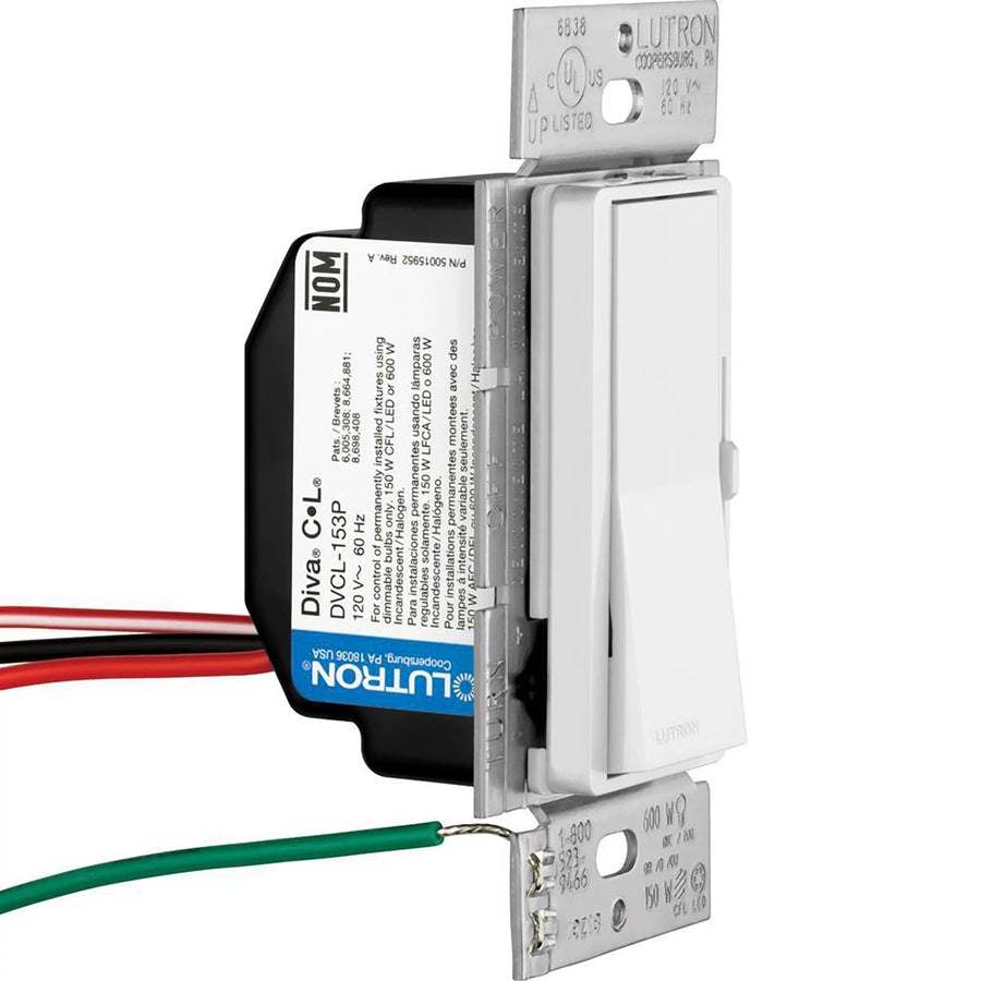 Lutron Diva LED+ Dimmer Switch, 150W LED, Single Pole/3-Way, No Neutral Required, 120V, DVCL-153P-BR, Brown