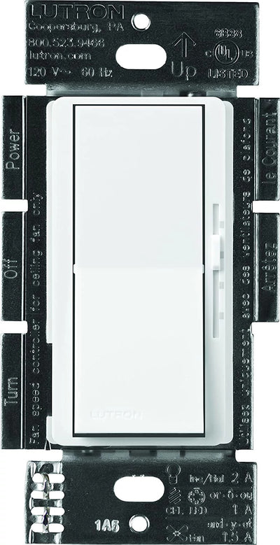 Lutron Diva 3-Speed Fan Control and On/Off Light Switch, 1.5A Fan, 1A LED, Single Pole/3-Way, No Neutral Required, 120V, DVFSQ-LF-WH, White