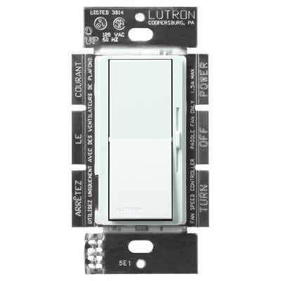 Lutron Diva 3-Speed Fan Control, 1.5A, 120V, 3-Way/Single-Pole, Glacier White, DVSCFSQ-F-GL
