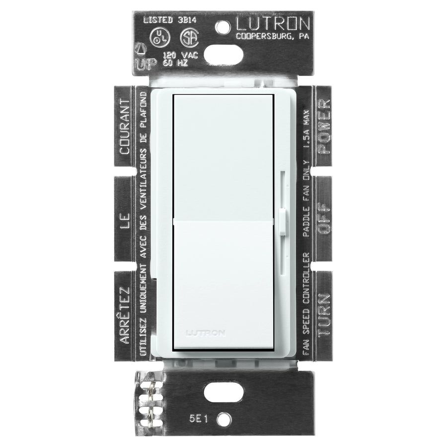 Lutron Diva 3-Speed Fan Control, 1.5A, 120V, 3-Way/Single-Pole, Glacier White, DVSCFSQ-F-GL