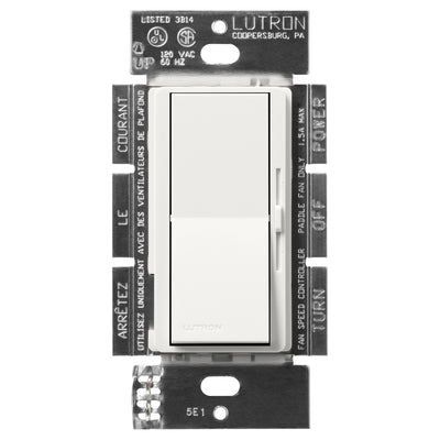 Lutron Diva 3-Speed Fan Control, 1.5A, Single-Pole/3-Way, Architectural White, DVSCFSQ-F-RW