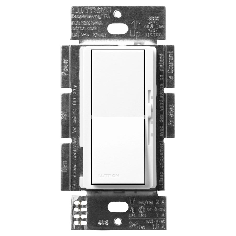 Lutron Diva 3-Speed Fan and Light Control, 1.5A Fan/1A LED, Single-Pole/3-Way, Brilliant White, DVSCFSQ-LF-BW