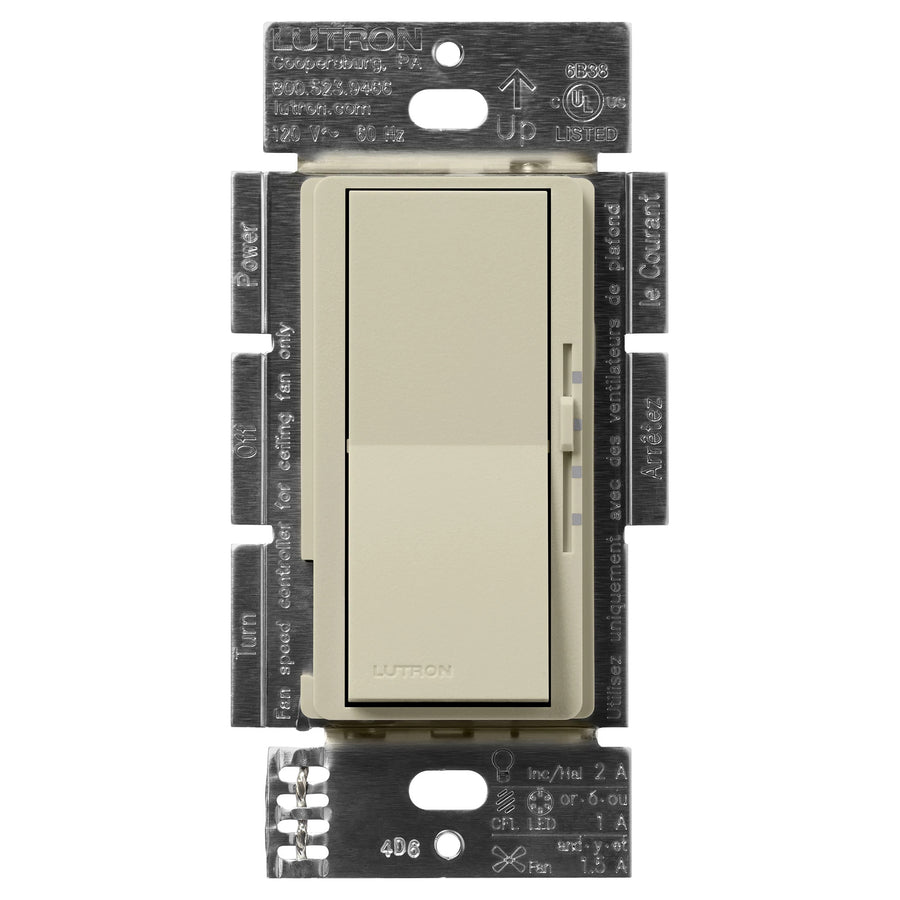 Lutron Diva 3-Speed Fan and Light Control, 1.5A Fan/1A LED, Single-Pole/3-Way, Clay, DVSCFSQ-LF-CY
