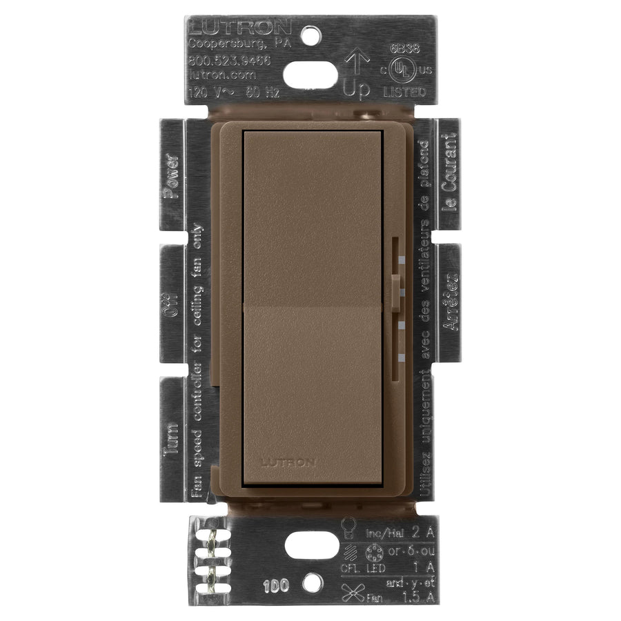 Lutron Diva 3-Speed Fan and Light Control, 1.5A Fan/1A LED, Single-Pole/3-Way, Espresso, DVSCFSQ-LF-EP