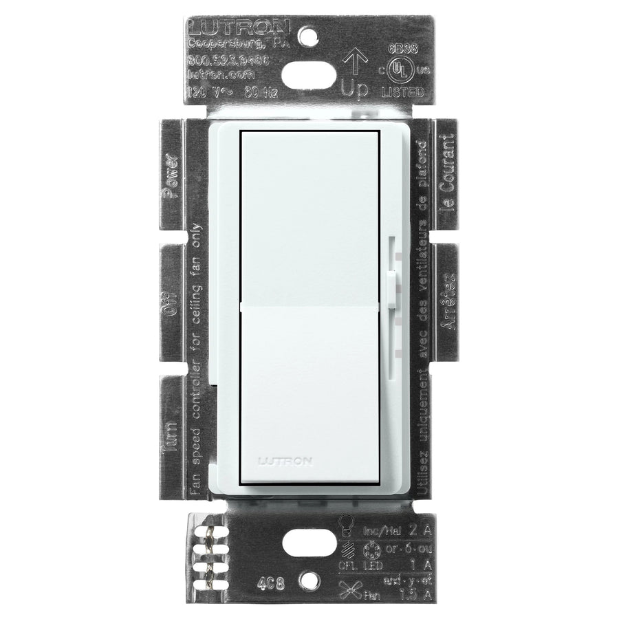 Lutron Diva 3-Speed Fan and Light Control, 1.5A Fan/1A LED, Single-Pole/3-Way, Glacier White, DVSCFSQ-LF-GL
