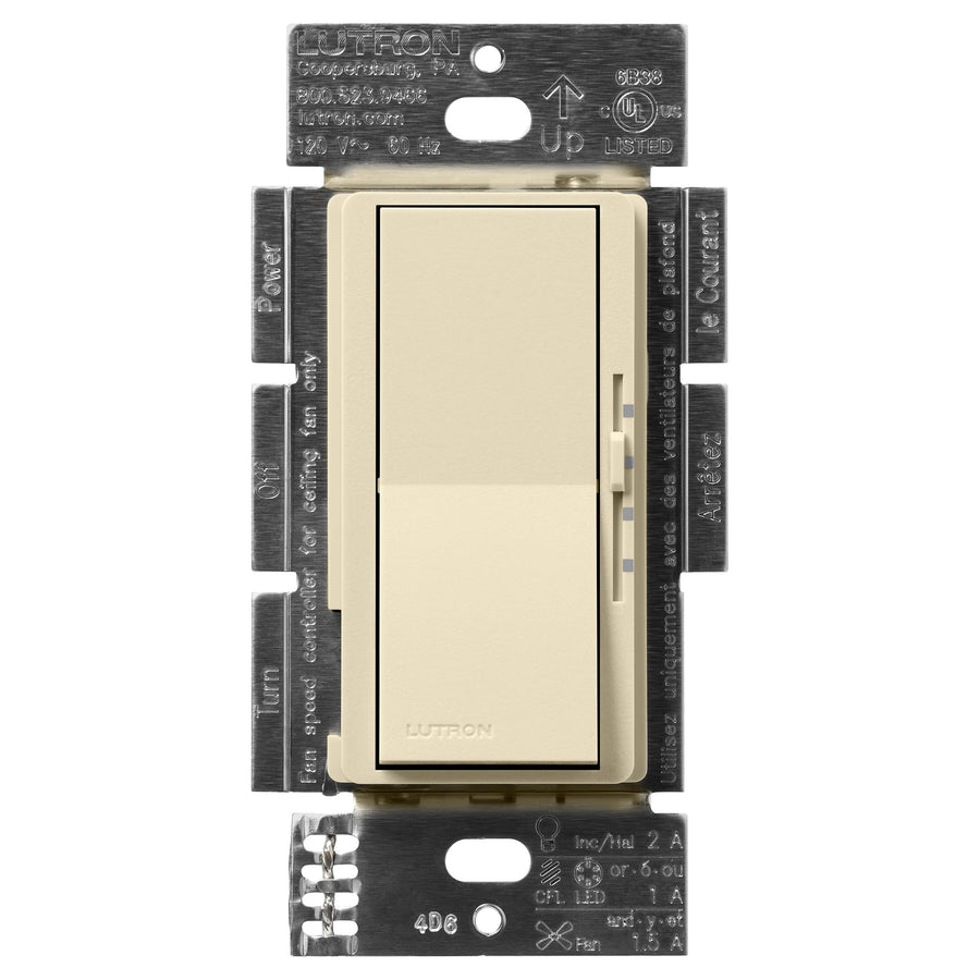 Lutron Diva 3-Speed Fan/Light Switch, Single-Pole/3-Way, 1.5A Fan, Sand, DVSCFSQ-LF-SD