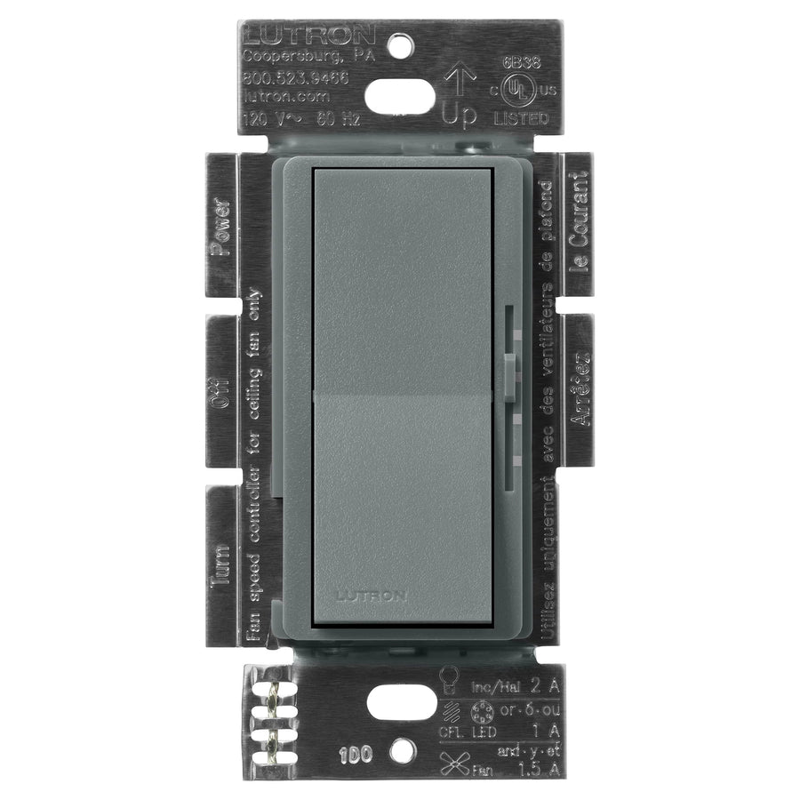 Lutron Diva 3-Speed Fan/Light Switch, Single-Pole/3-Way, 1.5A Fan, Slate, DVSCFSQ-LF-SL