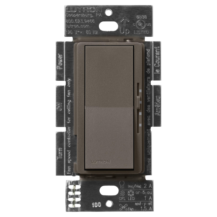 Lutron Diva 3-Speed Fan/Light Switch, Single-Pole/3-Way, 1.5A Fan, Truffle, DVSCFSQ-LF-TF