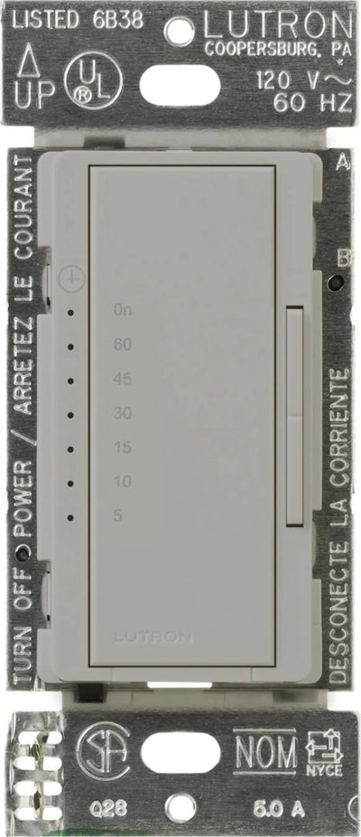 Lutron Maestro Countdown Timer, 5A, 5–60 Min., 120V, Gray, MA-T51MN-GR