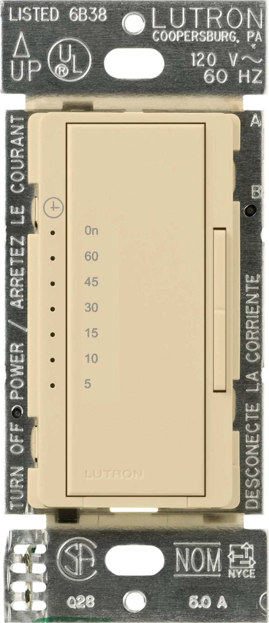 Lutron Maestro Countdown Timer, 5A, 5–60 Min., 120V, Ivory, MA-T51MN-IV