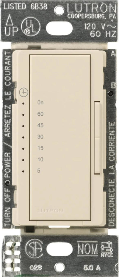 Lutron Maestro Countdown Timer, 5A, 5–60 Min., 120V, Light Almond, MA-T51MN-LA