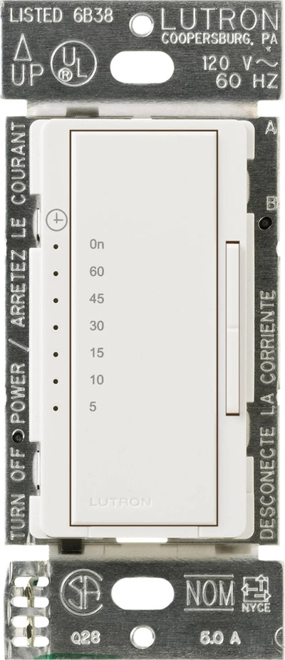 Lutron Maestro Countdown Timer, 5A, Multi-location, Neutral Required, Snow, MA-T51MN-SW