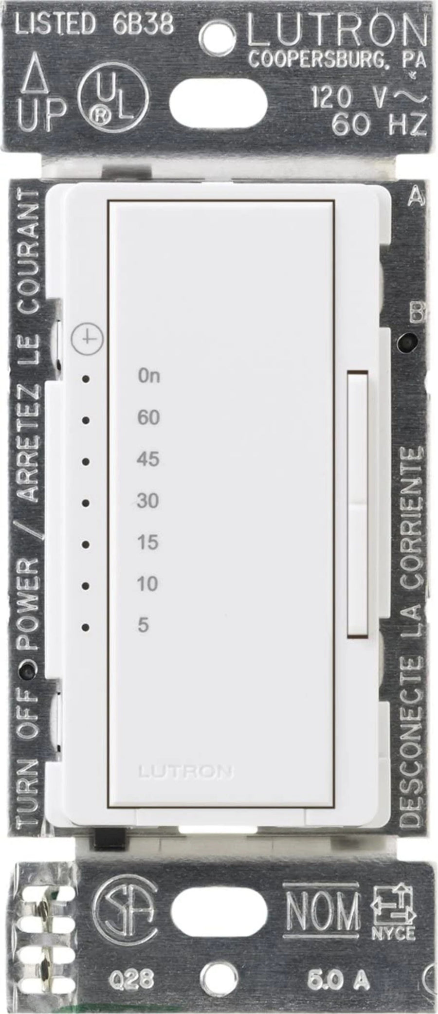 Lutron Maestro Countdown Timer, 5A, Multi-location, Neutral Required, White, MA-T51MN-WH