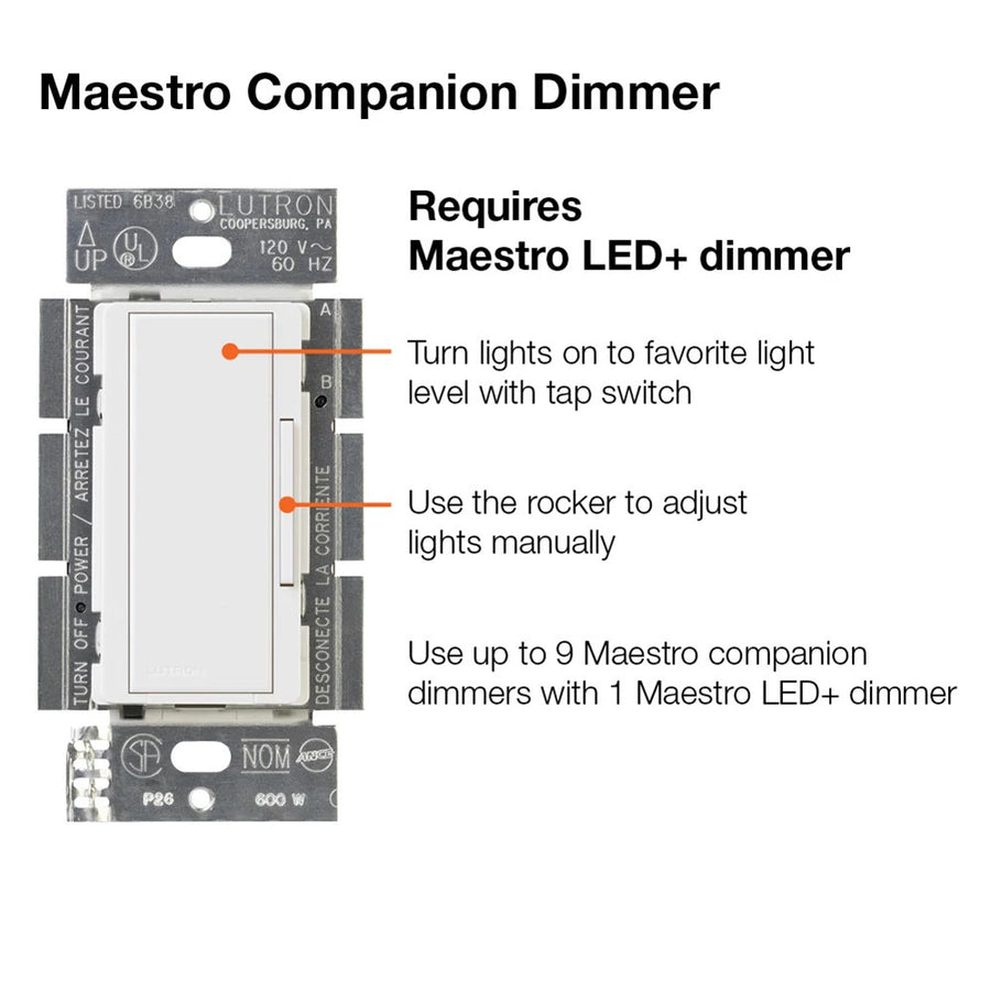 Lutron Maestro Companion Dimmer Remote, 120V, Multi-location, Almond, MA-R-AL