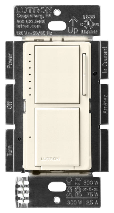 Lutron Maestro LED+ Dual Dimmer/Switch, 75W LED, Single-pole, Biscuit, MACL-L3S25-BI