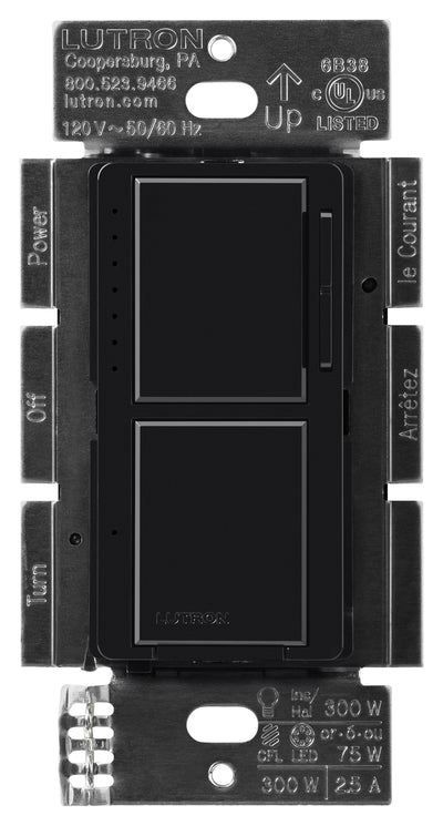 Lutron Maestro LED+ Dual Dimmer/Switch, 75W LED, Single-pole, Black, MACL-L3S25-BL
