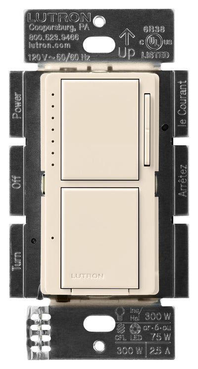 Lutron Maestro LED+ Dual Dimmer/Switch, 75W, Dimmable, Light Almond, MACL-L3S25-LA