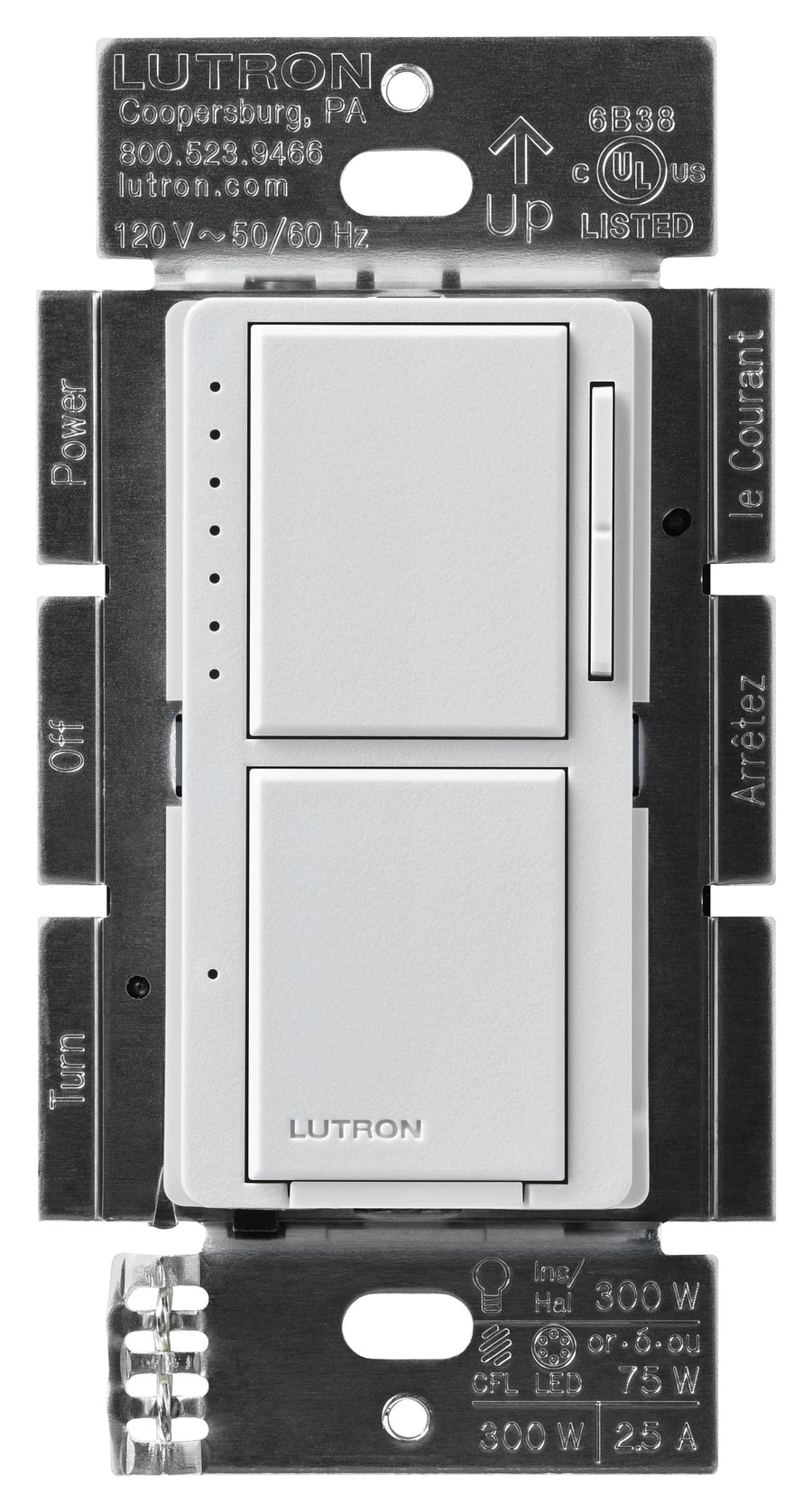 Lutron Maestro LED+ Dual Dimmer/Switch, 75W, Dimmable, Palladium, MACL-L3S25-PD