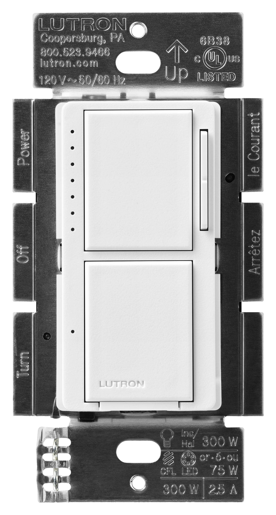 Lutron Maestro LED+ Dual Dimmer/Switch, 75W, Dimmable, Stone White, MACL-L3S25-SW