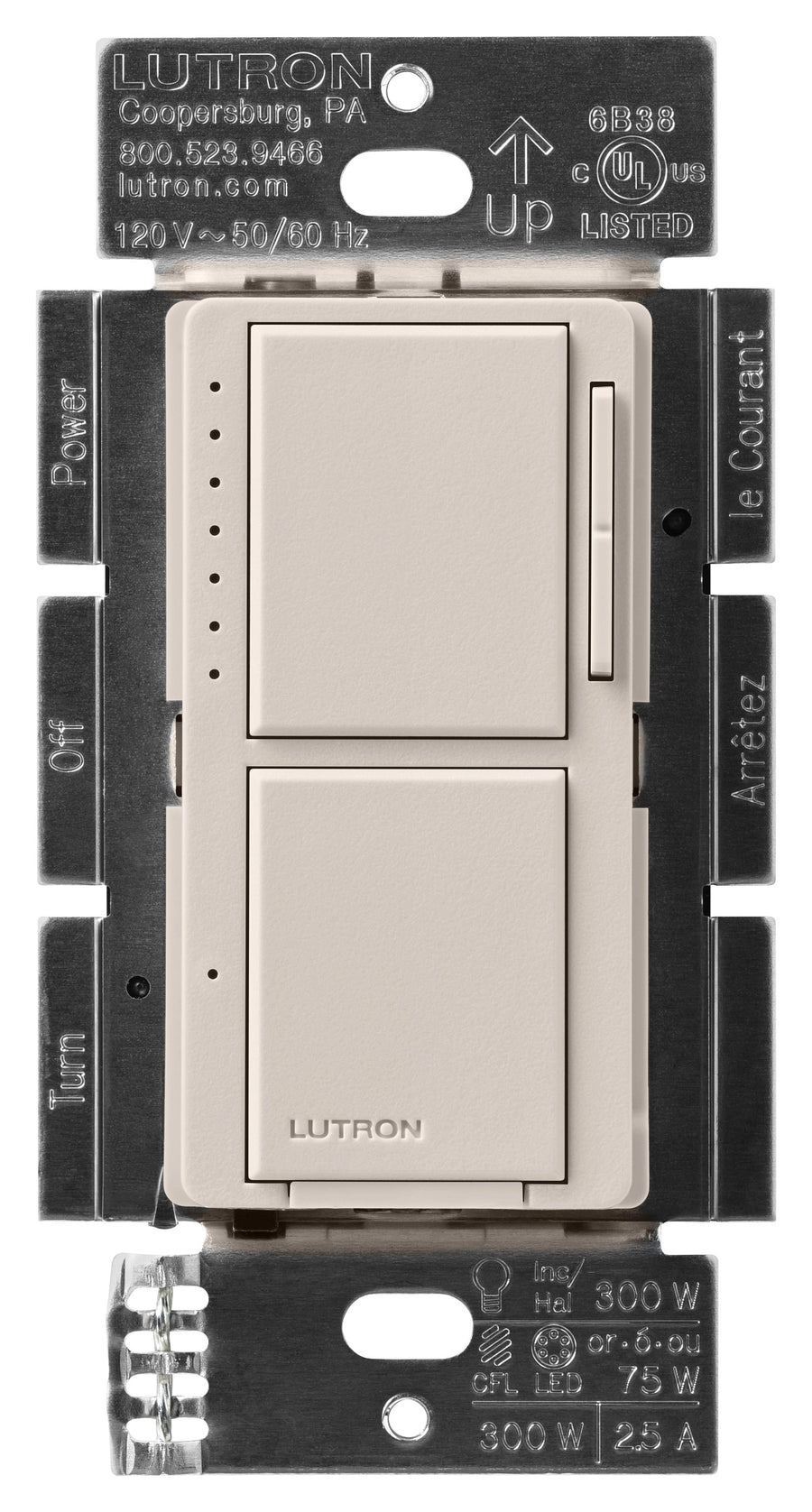 Lutron Maestro LED+ Dual Dimmer/Switch, 75W, Dimmable, Taupe, MACL-L3S25-TP