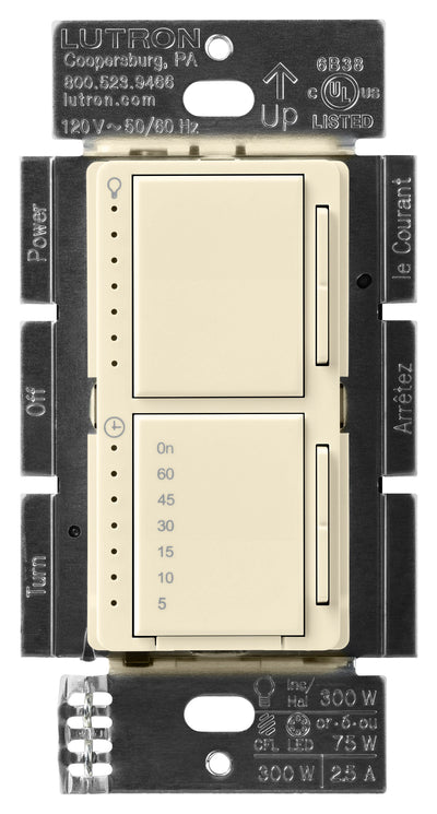 Lutron Maestro LED+ Dual Dimmer Timer, 75W, Almond, MACL-L3T251-AL