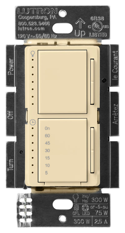 Lutron Maestro LED+ Dual Dimmer Timer, 75W, Ivory, MACL-L3T251-IV