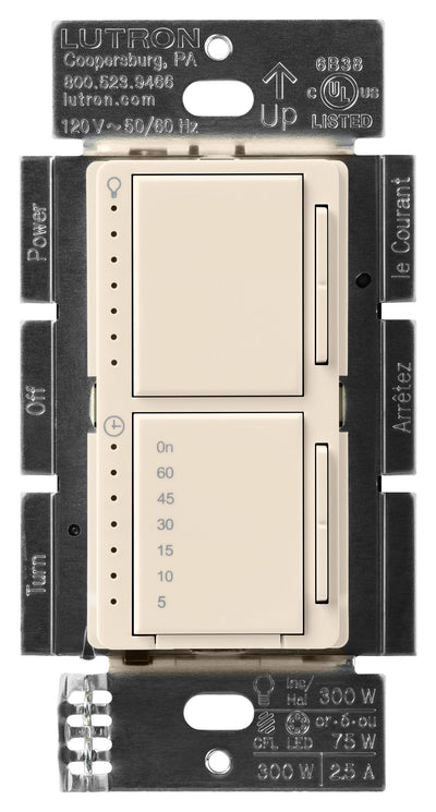 Lutron Maestro LED+ Dual Dimmer Timer, 75W, Light Almond, MACL-L3T251-LA