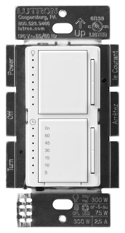 Lutron Maestro LED+ Dual Dimmer and Timer, 75W, Snow, MACL-L3T251-SW