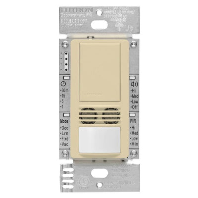 Lutron Maestro Dual-Tech Motion Sensor Switch, 6A, 120-277V, Single Pole, Ground or Neutral Required, MS-A102-IV, Ivory