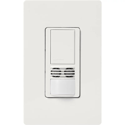 Lutron Maestro Dual-Tech Motion Sensor Switch, Vacancy Only, 6A, 120-277V, Single Pole, Ground or Neutral Required, MS-A102-V-SW, Snow