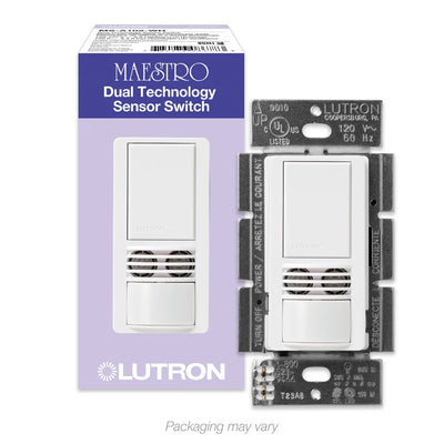 Lutron Maestro Dual-Tech Motion Sensor Switch, 6A, 120-277V, Single Pole, Ground or Neutral Required, MS-A102-WH, White