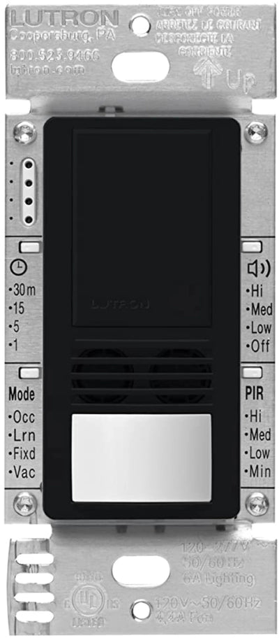 Lutron Maestro Dual-Tech Motion Sensor Switch, Vacancy Only, 6A, 120-277V, Single Pole/3-Way, Neutral Required, MS-B102-V-BL, Black