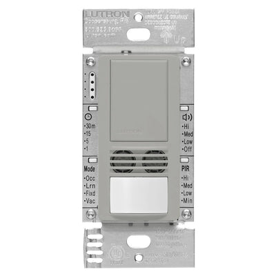 Lutron Maestro Dual-Tech Motion Sensor Switch, Vacancy Only, 6A, 120-277V, Single Pole/3-Way, Neutral Required, MS-B102-V-GR, Gray