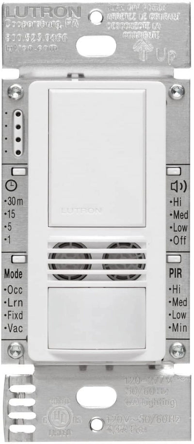 Lutron Maestro Dual-Tech Motion Sensor Switch, Vacancy Only, 6A, 120-277V, Single Pole/3-Way, Neutral Required, MS-B102-V-WH, White