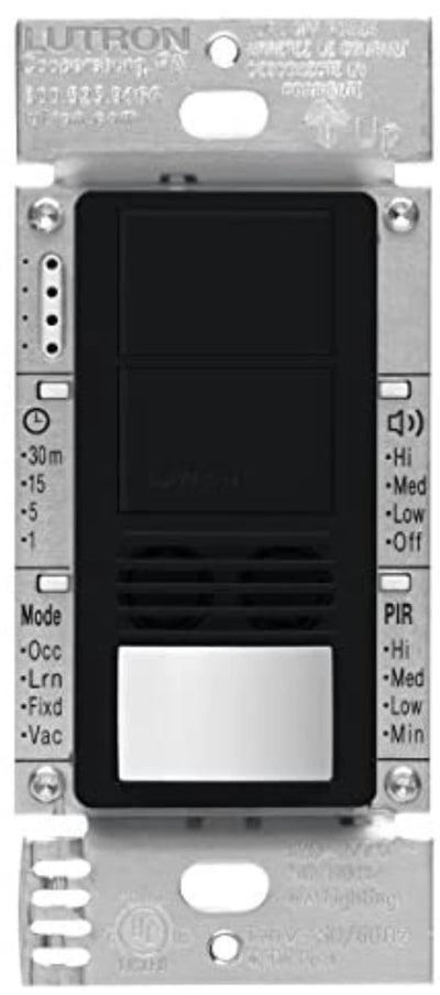 Lutron Maestro Dual Circuit Dual-Tech Motion Sensor Switch, 6A, 120-277V, Single Pole and 3-Way, Neutral Required, MS-B202-BL, Black