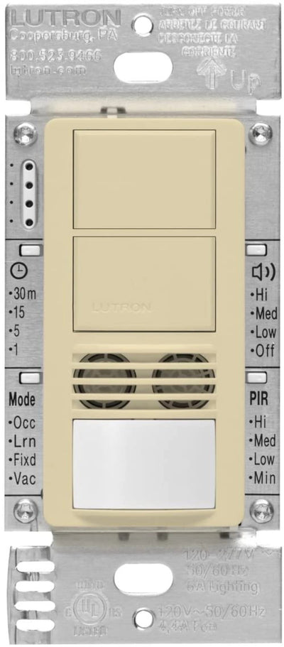 Lutron Maestro Dual Circuit Dual-Tech Motion Sensor Switch, 6A, 120-277V, Single Pole and 3-Way, Neutral Required, MS-B202-IV, Ivory
