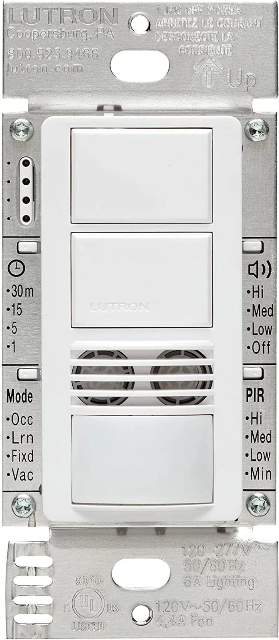 Lutron Maestro Dual Circuit Dual-Tech Motion Sensor Switch, 6A, 120-277V, Single Pole and 3-Way, Neutral Required, MS-B202-WH, White
