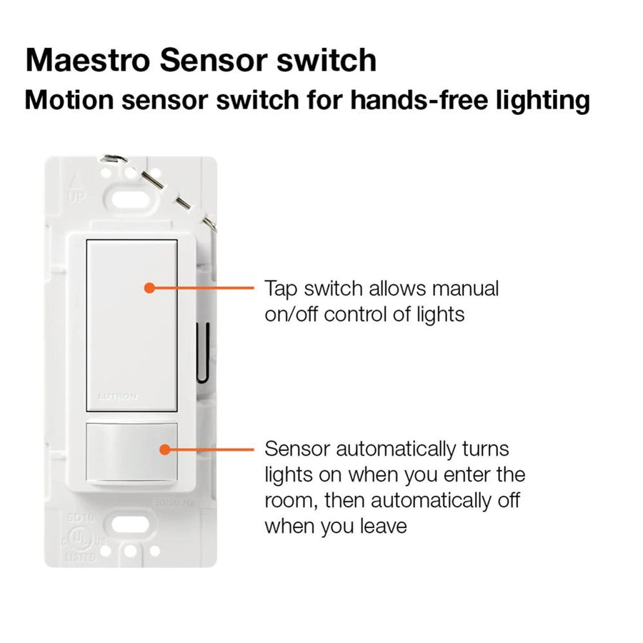Lutron Maestro Motion Sensor Switch, Ground or Neutral Required, 2A Lighting, 120V, Single Pole, MS-OPS2-MN, Midnight