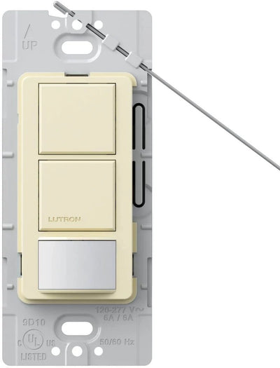 Lutron Maestro Dual Circuit Motion Sensor Switch, 6A Light/4.4A Fan, 120-277V, Dual Single Pole, Ground or Neutral Required, MS-OPS6-DDV-AL, Almond