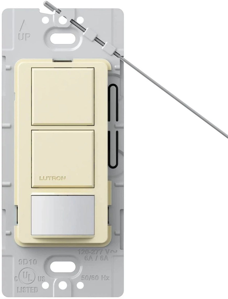 Lutron Maestro Dual Circuit Motion Sensor Switch, 6A Light/4.4A Fan, 120-277V, Dual Single Pole, Ground or Neutral Required, MS-OPS6-DDV-AL, Almond