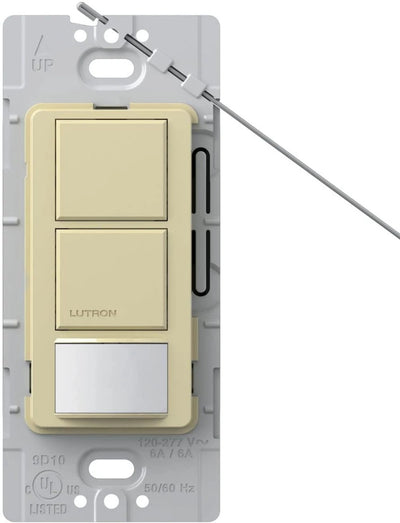Lutron Maestro Dual Circuit Motion Sensor Switch, 6A Light/4.4A Fan, 120-277V, Dual Single Pole, Ground or Neutral Required, MS-OPS6-DDV-IV, Ivory