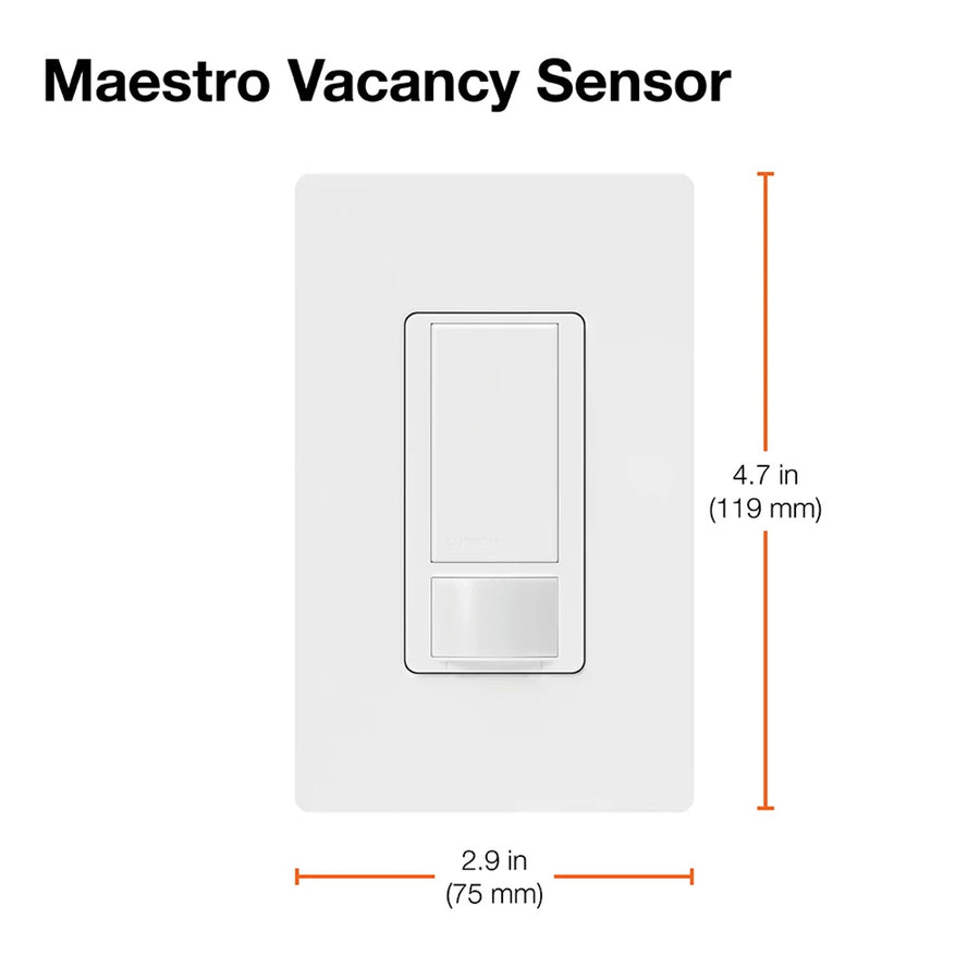 Lutron Maestro Motion Sensor Switch, Vacancy Only, Ground or Neutral Required, 5A Light, 3A Fan, 120V, Single/Multi-Location, MS-VPS5MH-IV, Ivory