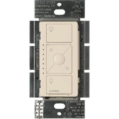 Lutron Caseta Original Smart Dimmer for ELV+ Lighting, Phase Selectable, 250W LED/400VA MLV/500W ELV, Neutral Req'd, 120V, PD-5NE-LA, Light Almond