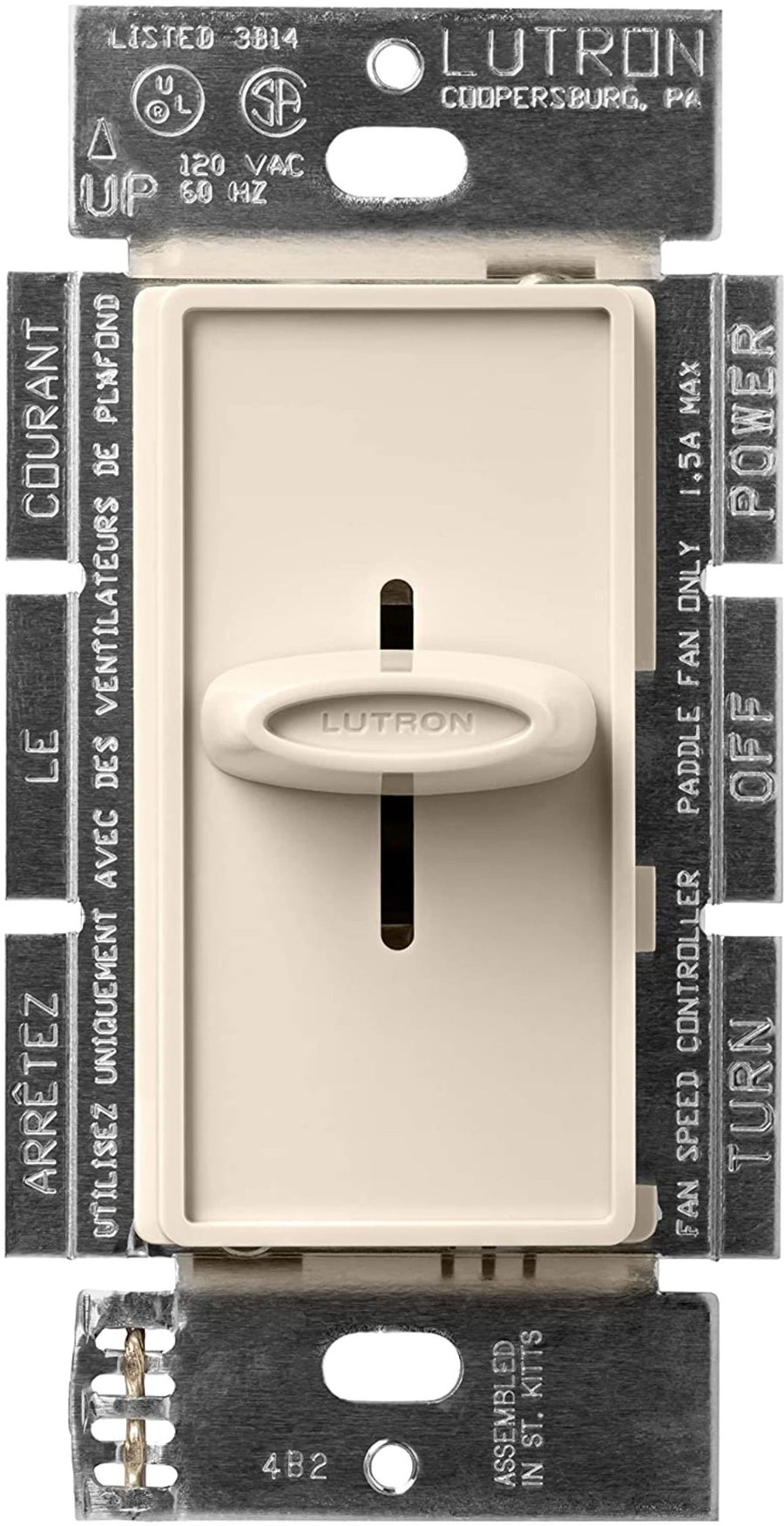 Lutron Skylark Quiet Fan Speed Control, 1.5A, 120V, 3-Speed, Light Almond, SFSQ-FH-LA