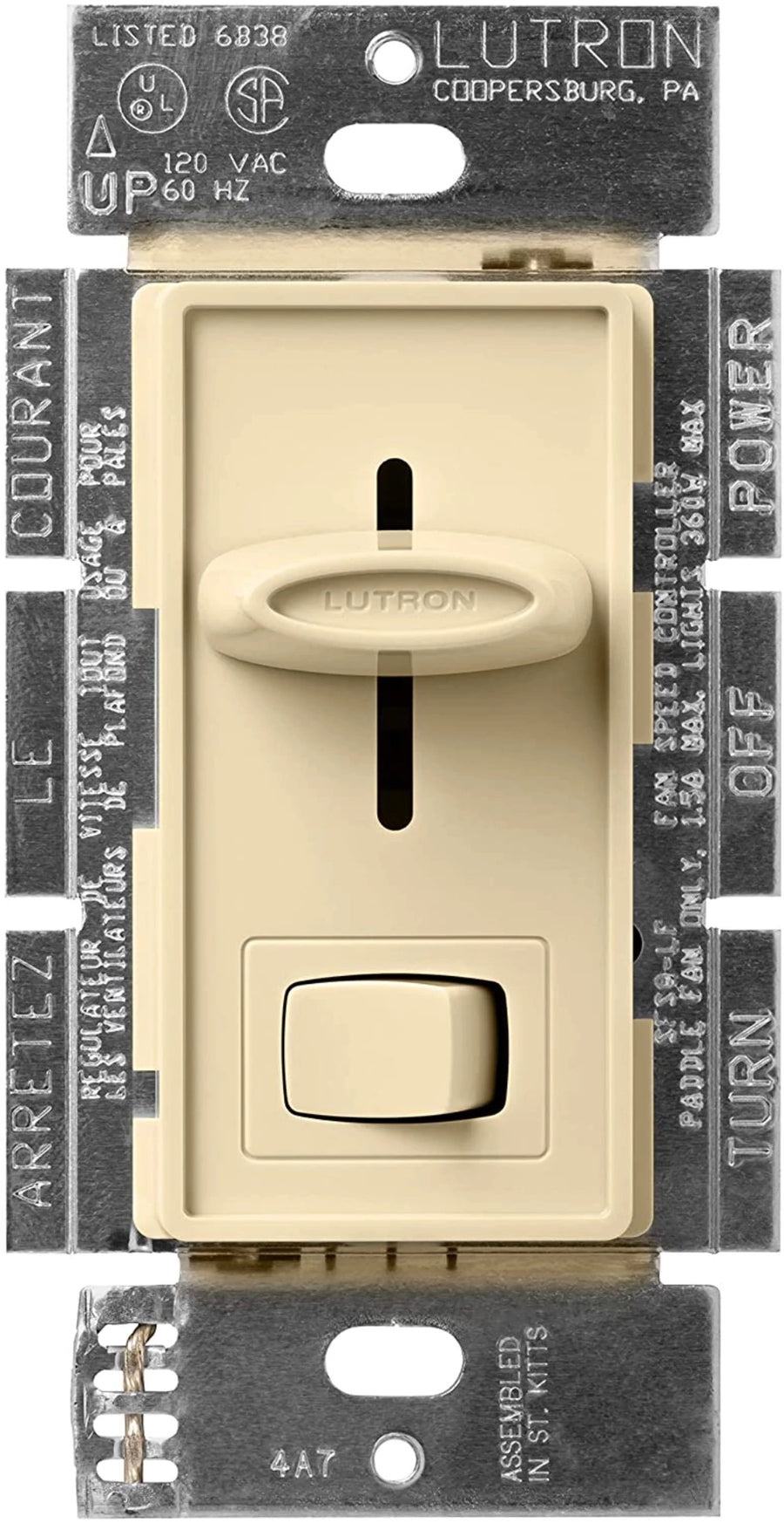 Lutron Skylark Quiet Dual Light/Fan Control, 360W Light, 1.5A Fan, 120V, Ivory, SFSQ-LF-IV