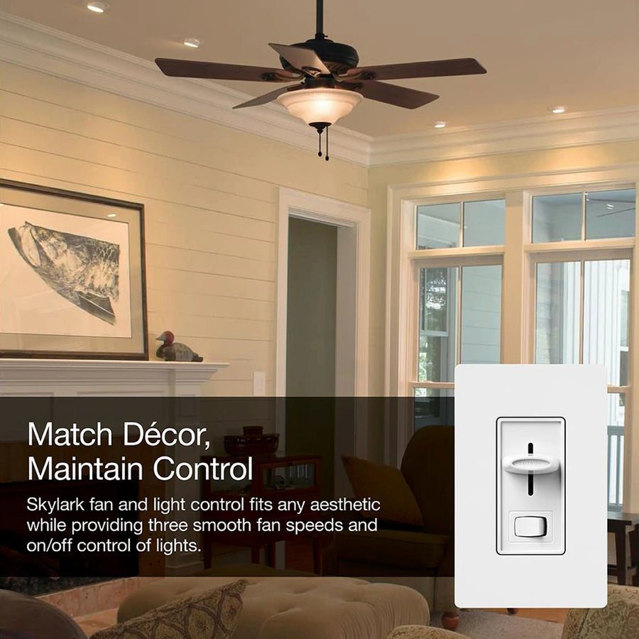 Lutron Skylark Quiet Dual Light/Fan Control, 360W Light, 1.5A Fan, 120V, Gray, SFSQ-LF-GR