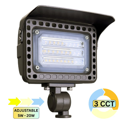 ABBA Lighting FLACCT20 Integrated CCT Selectable Aluminum Flood Light, 5–20W Adjustable, 12V AC/DC, FLACCT20
