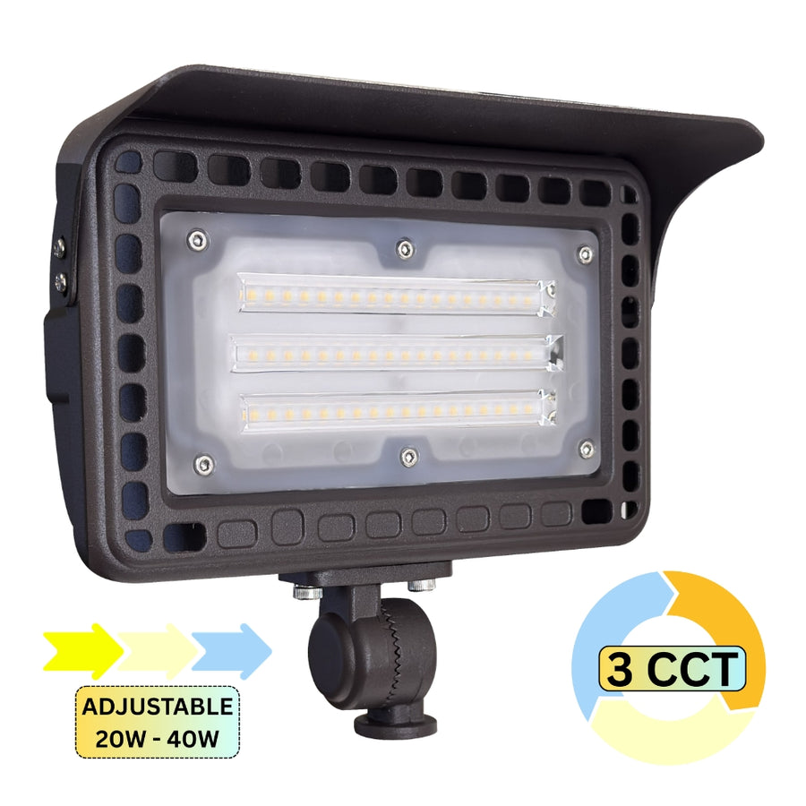 ABBA Lighting FLACCT40 Integrated CCT Selectable Aluminum Flood Light, 20–40W Adjustable, 12V AC/DC, FLACCT40