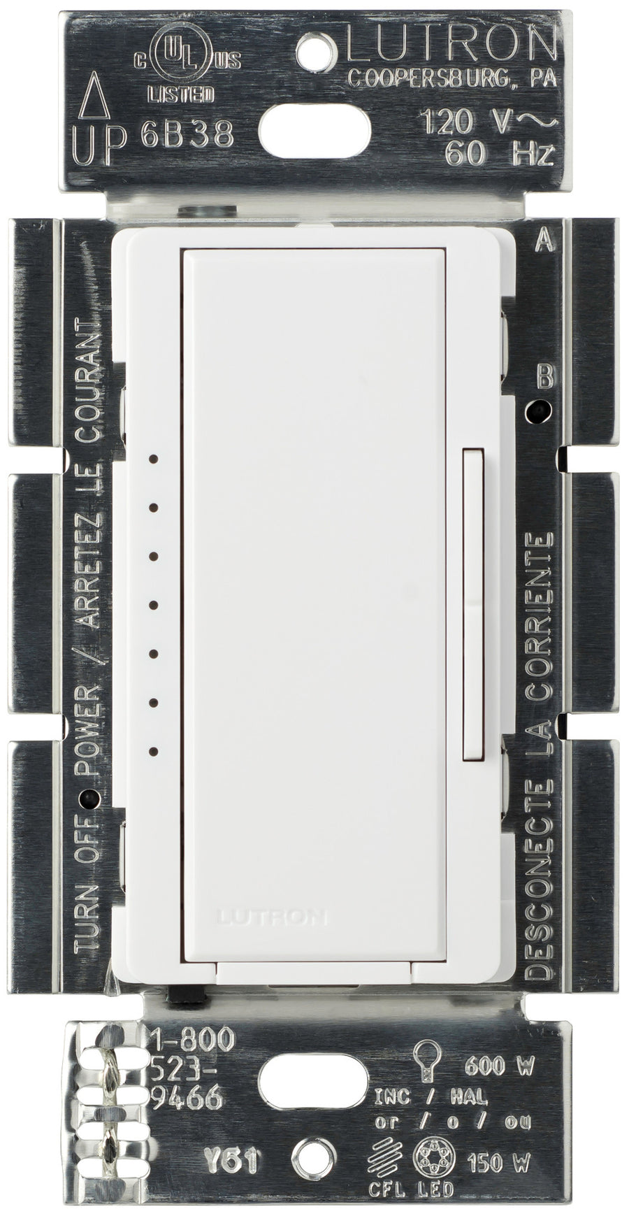 Lutron Maestro LED+ Dimmer Switch, 150W LED, Single Pole/Multi-Location, No Neutral Required,120V, MACL-153M-WH, White
